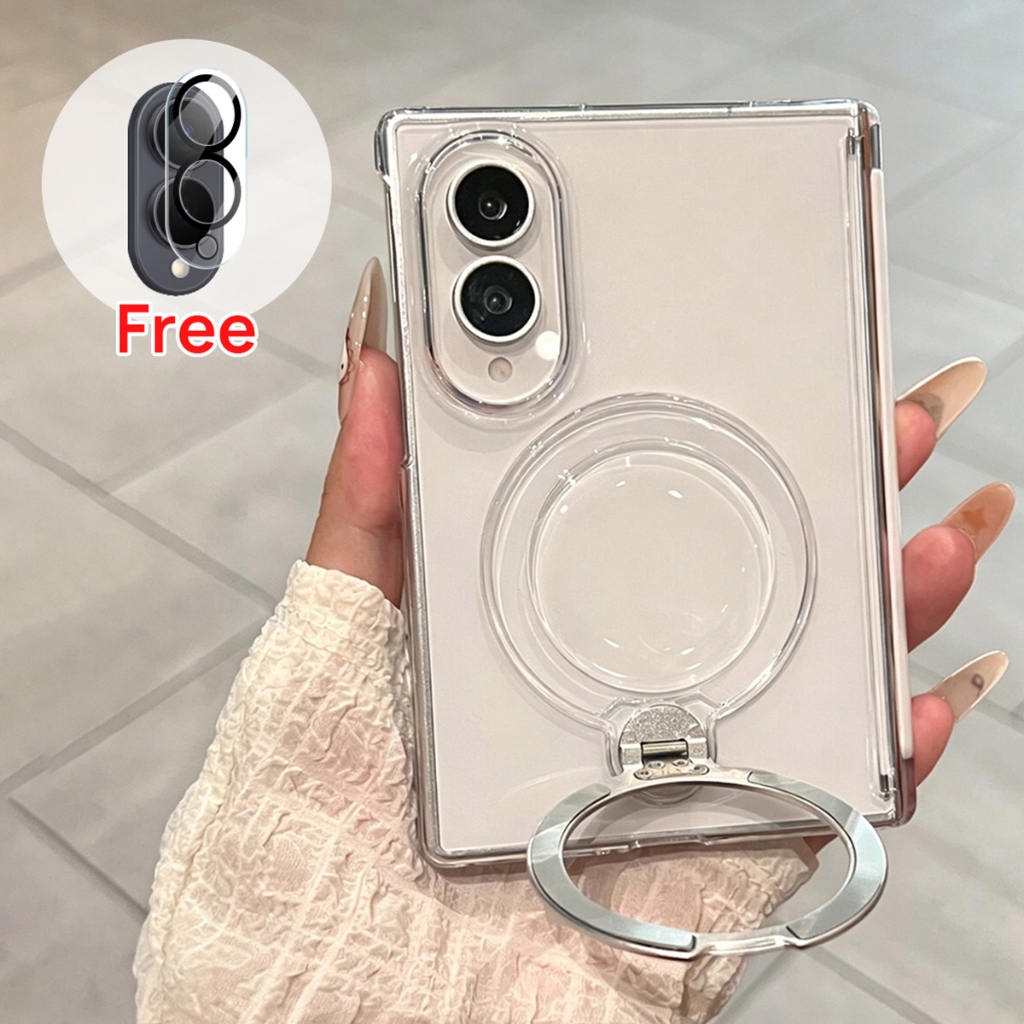ฟรีตัวป้องกันเลนส์กล้องสําหรับ  Samsung Galaxy Z Fold 8 กรณีแหวนแม่เหล็กแหวนโลหะ Kickstand Matte Hard PC ฝาครอบกันกระแทกปลอกโทรศัพท์