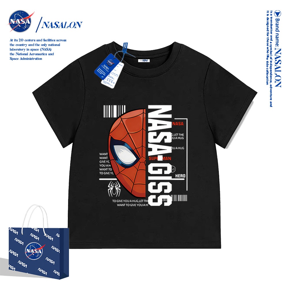 NASA เสื้อยืดเด็กไสตล์เกาหลี ผ้าฝ้าย 100% เสื้อยืดคอกลม ลายการ์ตูนสไปเดอร์แมน สำหรับทั้งชายและหญิงอายุ 2-12 ปี
