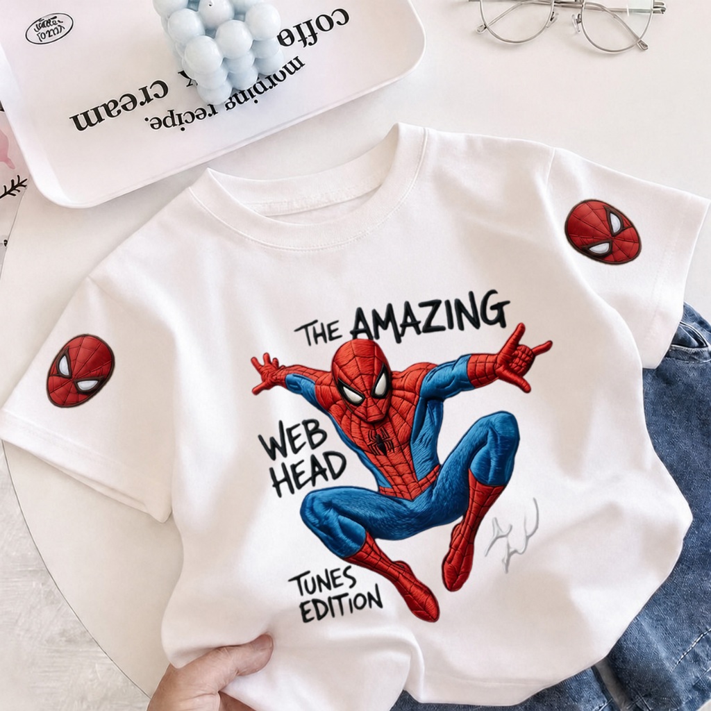 【จัดส่งภายใน 24 ชม.】COD เสื้อยืดเด็กแขนสั้น Spider-Man เสื้อเด็กผู้ชาย ผ้านุ่ม ใส่สบาย แฟชั่นเด็ก 3-12 ปี