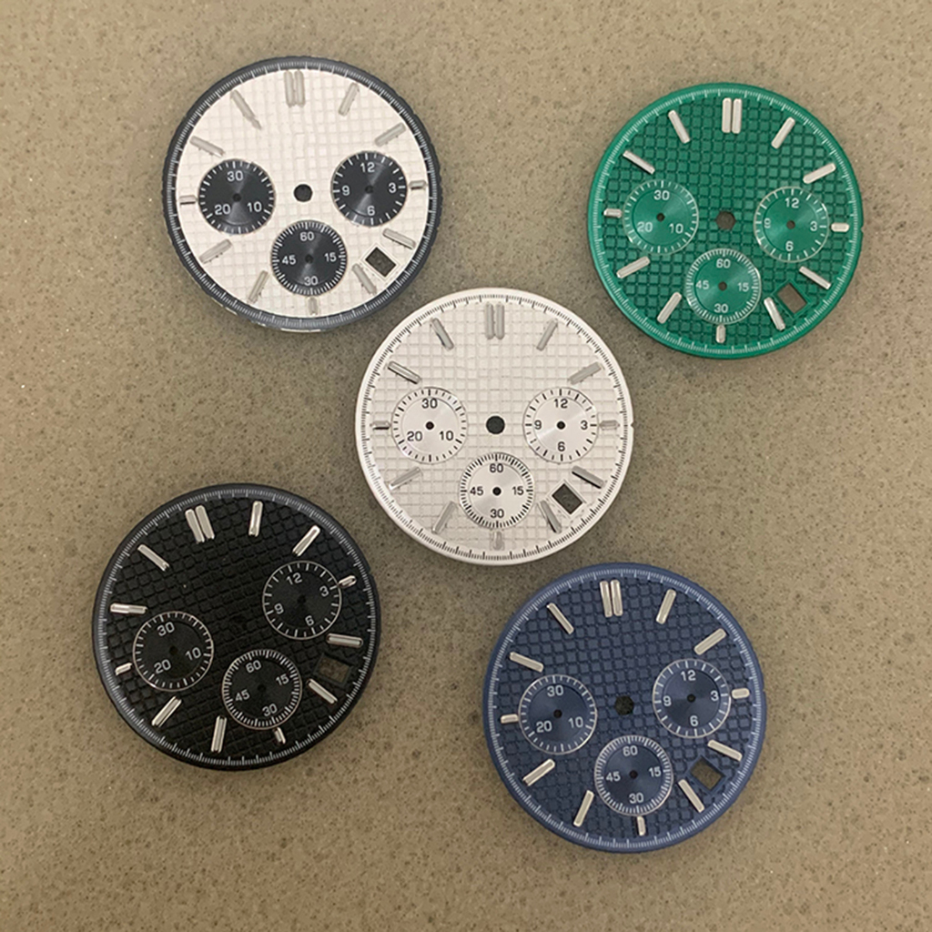 31.8 มม.นาฬิกา Dial Silver นาฬิกามือสีเขียว Luminous Multifunctional Quartz Dial สําหรับ Vk63 การเคล