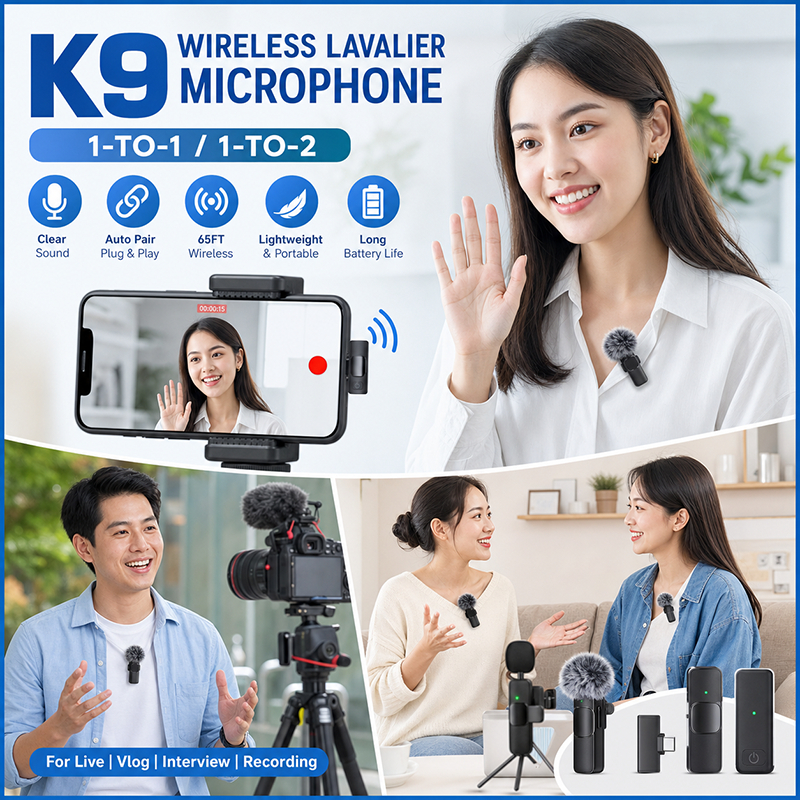 K9 มินิแบบพกพาไร้สาย Lavalier Type-C ไมโครโฟนสําหรับ Live Broadcast Gaming Audio บันทึกวิดีโอ IOS An