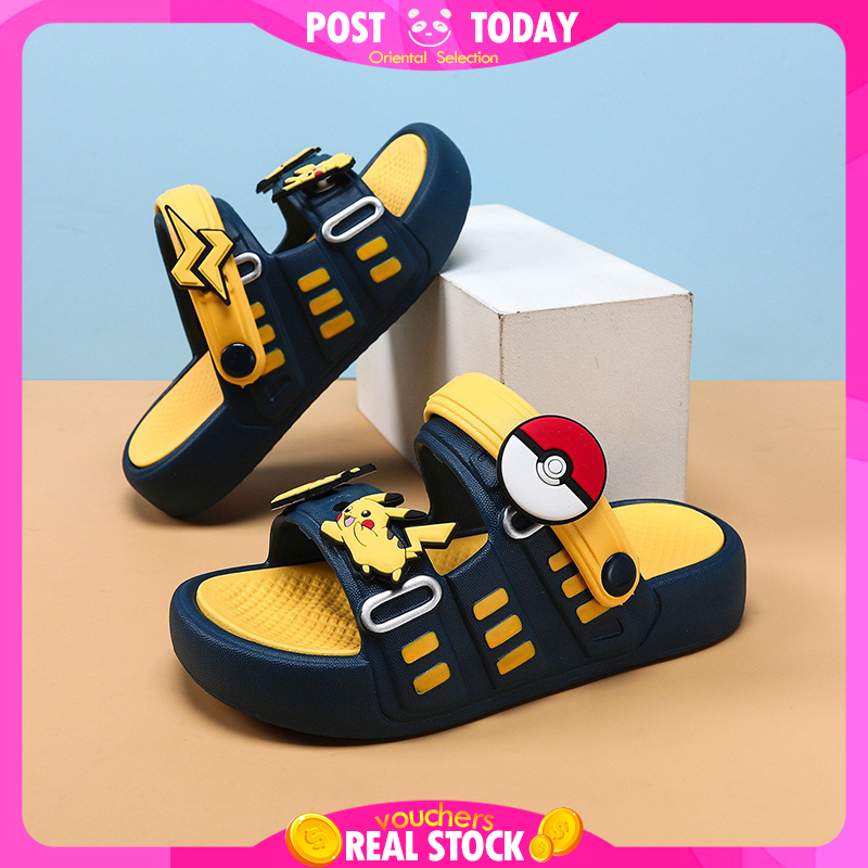 พร้อมส่ง Pikachu รองเท้าเด็กผู้ชาย ลายการ์ตูนน่ารัก พื้นนุ่มกันลื่น ใส่สบาย สำหรับฤดูร้อน