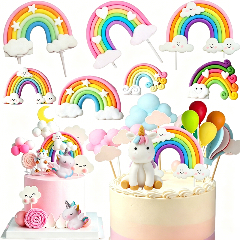 ชุดท็อปเปอร์ รูปยูนิคอร์น 3D สีรุ้ง สําหรับตกแต่งเค้กวันเกิด งานแต่งงาน