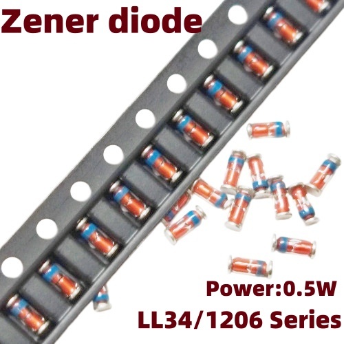 1206 LL34 SMD Zener ไดโอด 0.5W แพคเกจ ZMM18V 20V 22V 24V 27V 30V 33V 36V Surface Mount แรงดันไฟฟ้า R