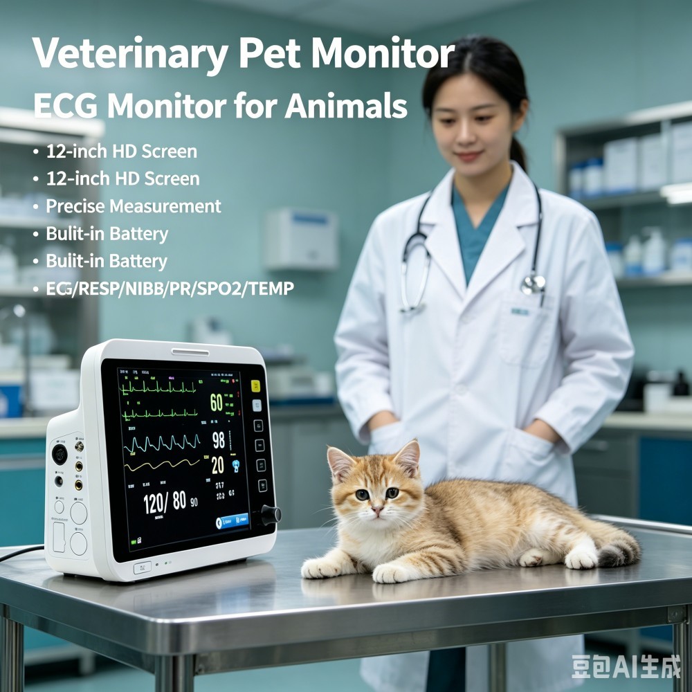 Veterinary 40 ซม.Multi-Parameter สัตว์ Monitor Universal ECG Monitor สําหรับแมวสุนัขกระต่ายสัตว์เลี้