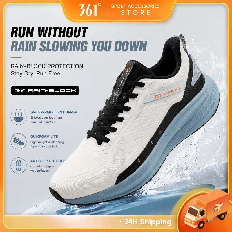 361 Degrees Fengyi Rain-Block Running Rainy Day Commuter กันน้ํากีฬา Shock ดูดซับลื่นรองเท้าวิ่งลําลอง 672532231