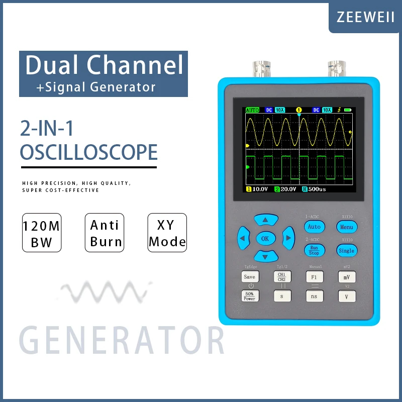 ZEEWEII DSO2512G 2.8 นิ้วมือถือ Digital Oscilloscope 120M Bandwidth Dual Channel Oscilloscope สัญญาณ
