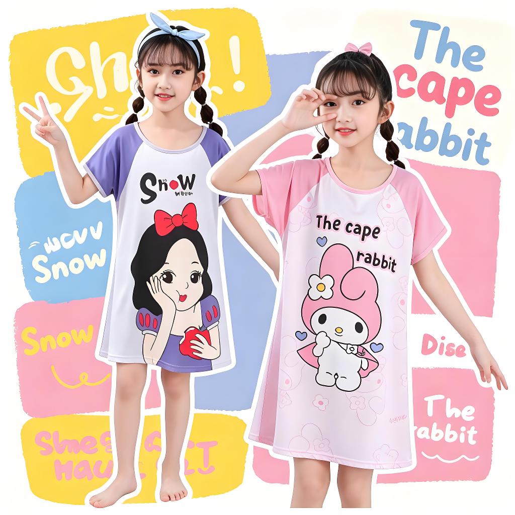 ส่วนลดจํานวนมากชุดนอนเด็กผู้หญิงแขนสั้นคอกลม Kuromi Melody Home สวมใส่เด็ก Sweet Nightie สําหรับ 5 - 6 ปี