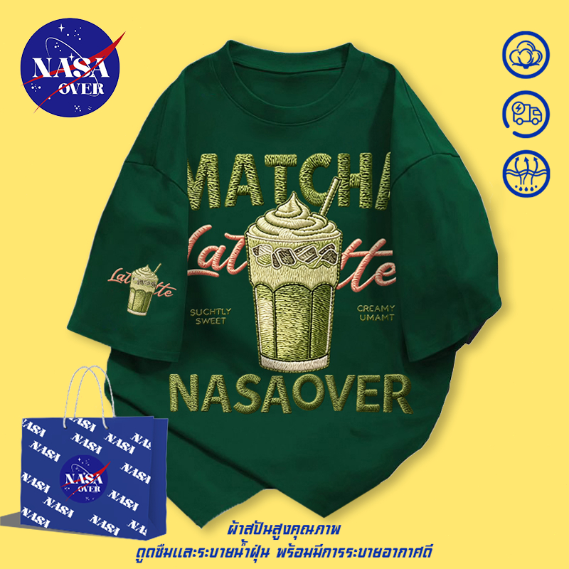 【จัดส่งตลอด 24 ชั่วโมง】 NASA Cotton เสื้อยืด ยูนิเซ็กส์ ฤดูร้อน แขนสั้น วินเทจ ปักลายเทียม ลายมัทฉะลาเต้ ทรงใหญ่ คอกลม เสื้อYG6229
