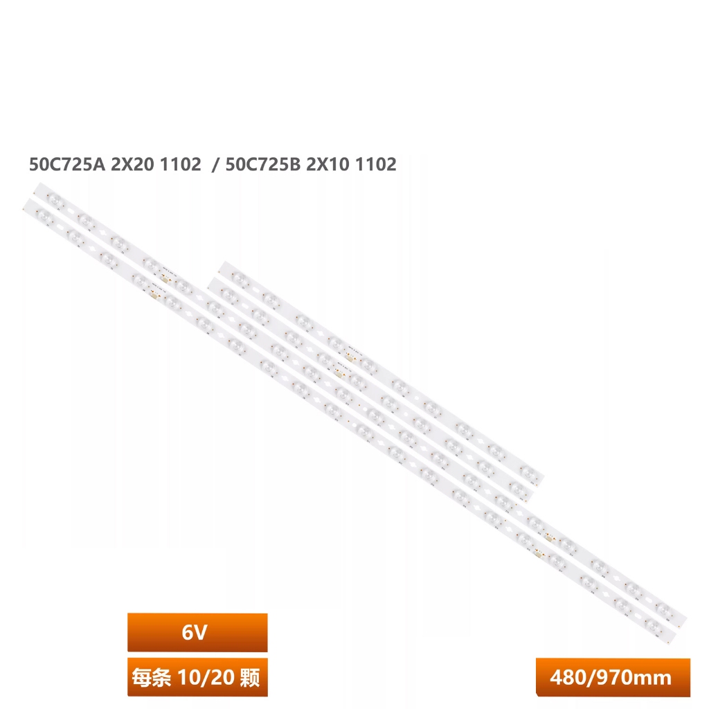 4 ชิ้น = 2 ชุด LED Backlight strip สําหรับ TCL 50C725 B 2X10 1102 และ 50C725 2X20 1102 LED strip blu