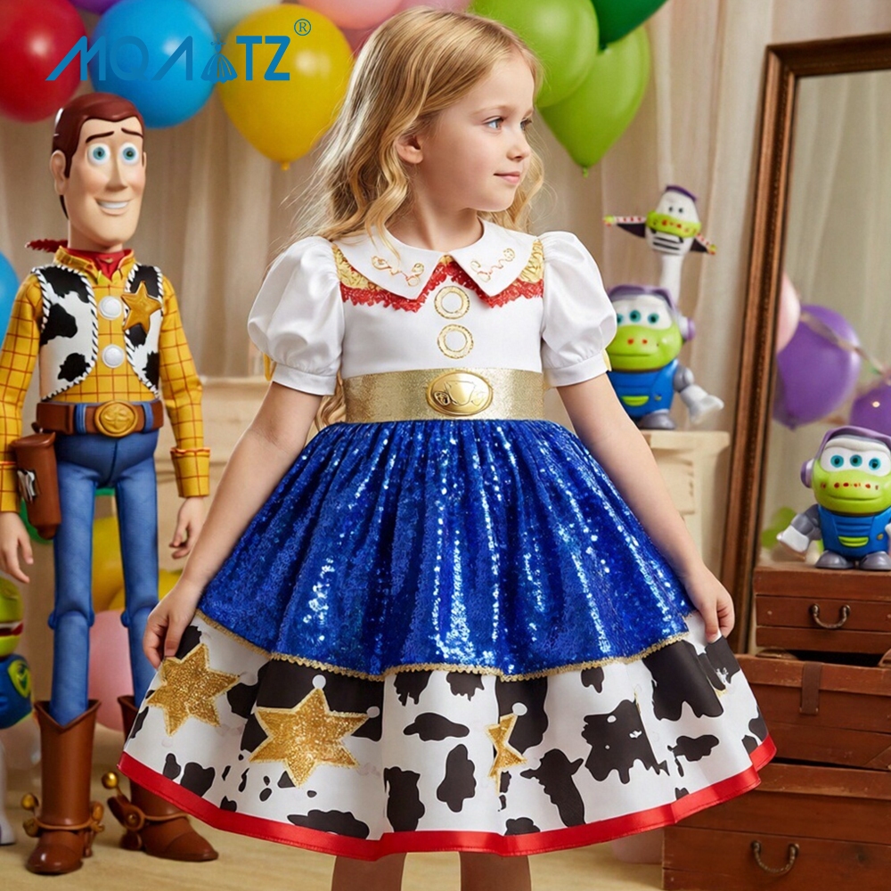 MQATZ Cowgirl เครื่องแต่งกายสําหรับสาวพัฟแขนเลื่อมวัวพิมพ์ Party Gown Toy Story คอสเพลย์วันเกิด ASMR