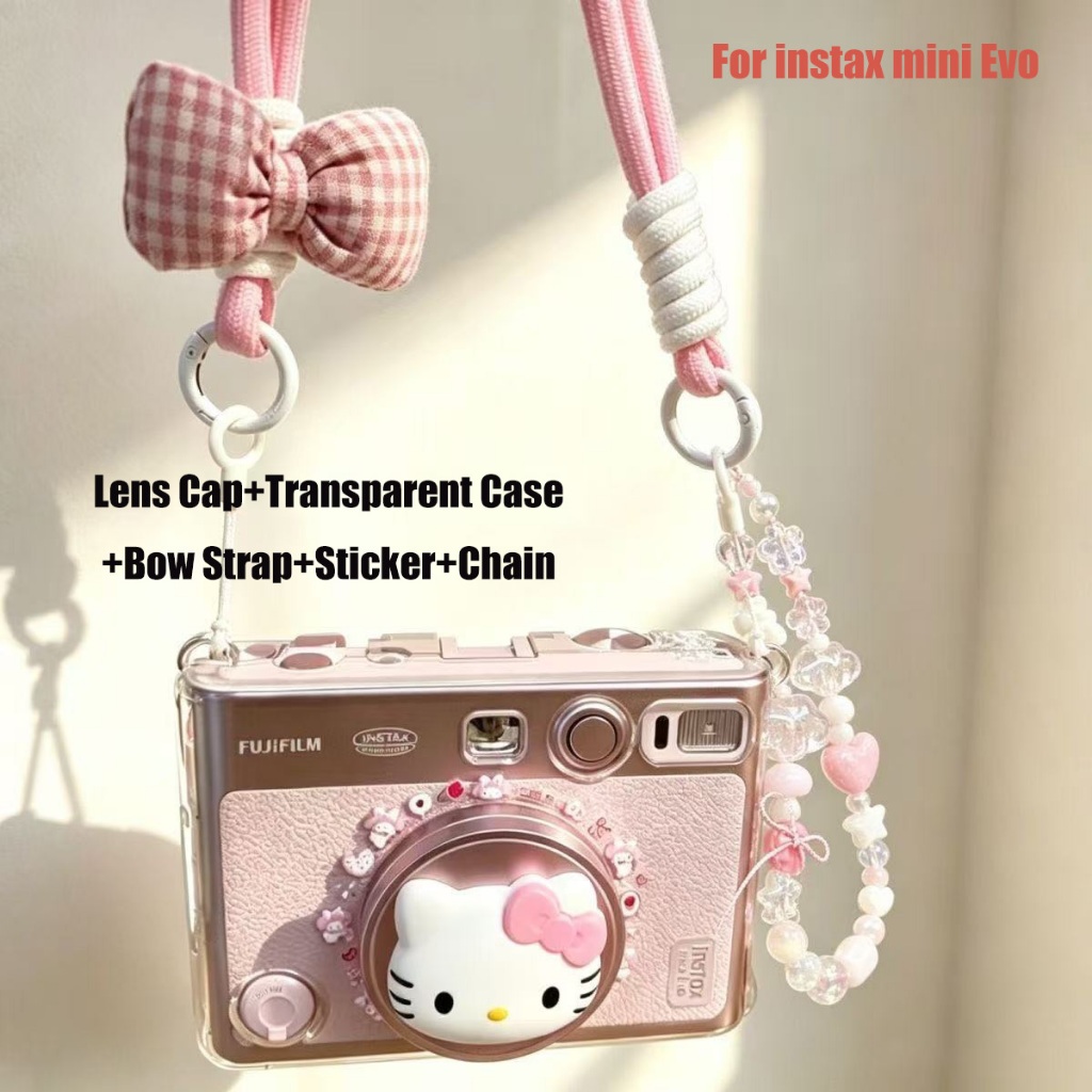 Camera Clear Case With Bow Strap Rope Fujifilm Instax Mini Evo Lens Cap Protective Cover