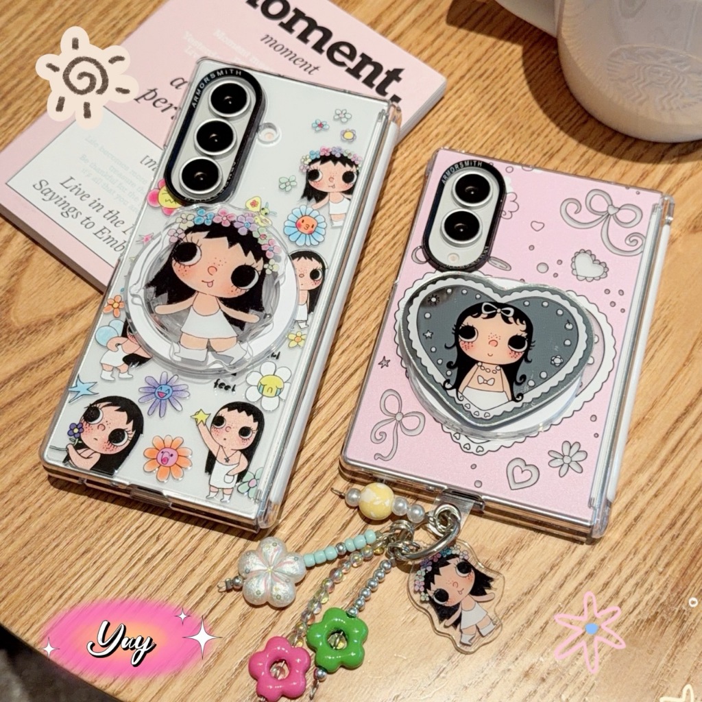 เหมาะสําหรับเคสโทรศัพท์ Samsung Galaxy Z Fold 8 Ultra 7, เคสแม่เหล็กกรอบโลหะหยกน่ารัก