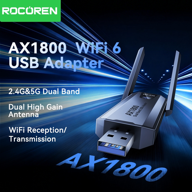 Rocoren AX1800 WiFi 6 อะแดปเตอร์ USB, บลูทูธ 5.4, เสาอากาศ Dual-Band 2.4G/5G, WiFi6 USB Network Dong
