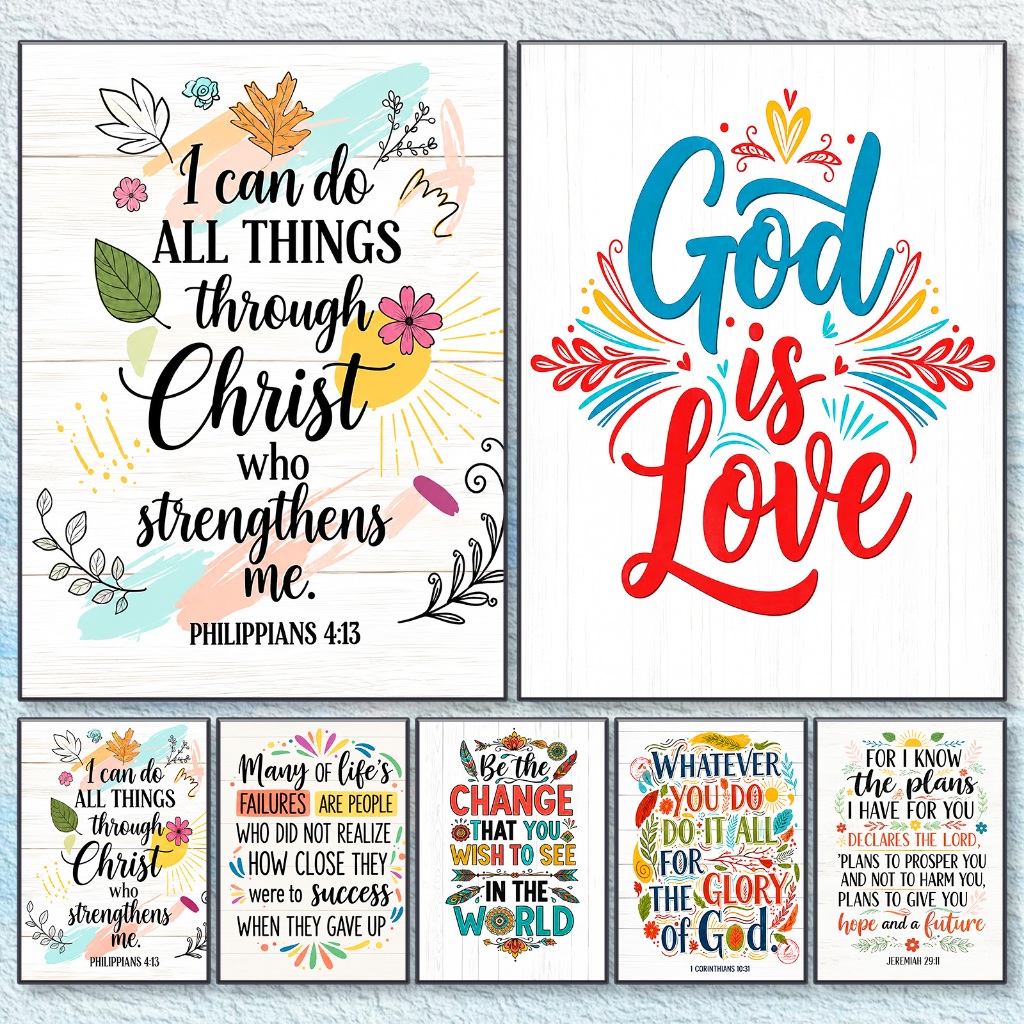 Bible Verse Wall Art Decor Boho ภาพวาดผ้าใบโปสเตอร์ Wall Art Decor Christian Home Wall Decor