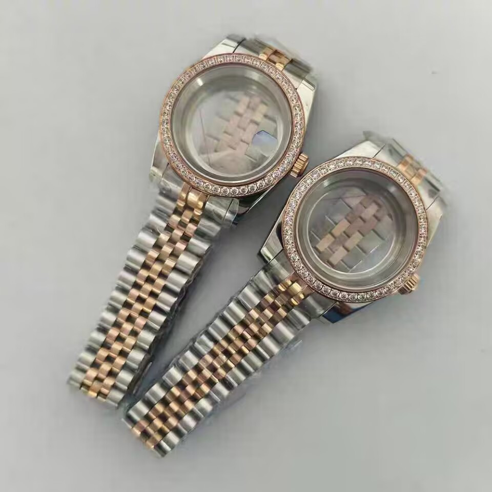 36/39MM ระหว่าง Rose Watch Case Stone Bezel Stainless Steel Case + Strap for NH35/NH36/4R/7S Movemen