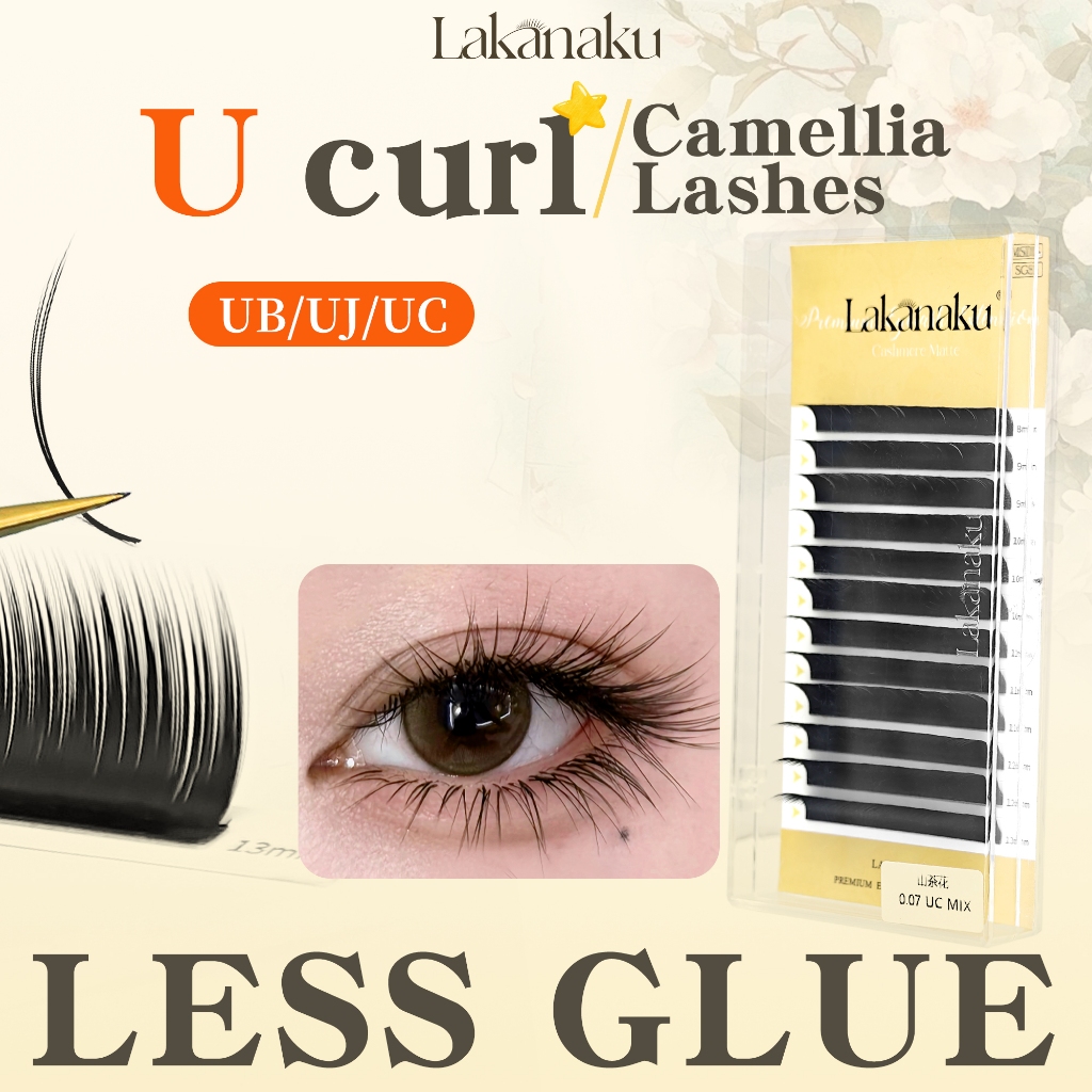 LIAKAKU สีดําสีน้ําตาล Camellia Lash LJ LB LC UJ UB UC Curls Cashmere Eyelash Extensions Soft Fluffy Easy Fan ถาด