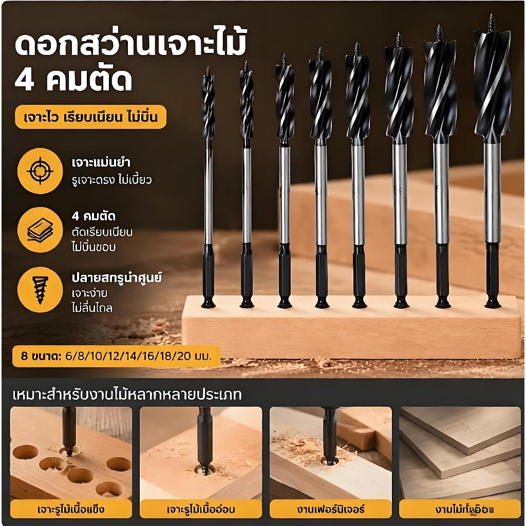 10-25 มม. ไม้เจาะสี่ขอบไม้เปิดชุด ล็อคประตูรีมเมอร์เจาะสี่ร่องรีมเมอร์ Hexagon Handle ลิ้นชักเปิดหลุม