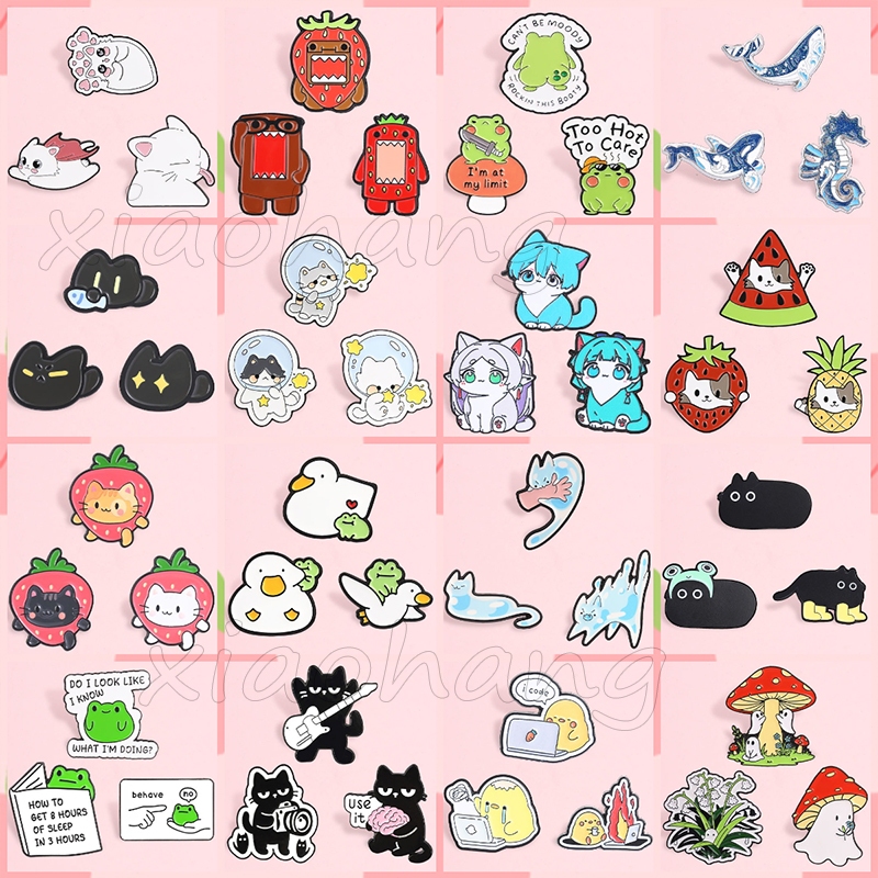 2-3ชิ้น/เซ็ตสัตว์น่ารักแมวเคลือบ หมุด ผลไม้สตรอเบอร์รี่ลูกแมวกบเป็ดปลาวาฬเข็มกลัดการ์ตูนปกตราเสื้อผ้าอุปกรณ์เสริมของขวัญส