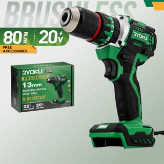 RYOKU สว่านไร้สาย 20V สว่านกระแทกแบบไม่มีแปรง 13MM สว่านกระแทก เฉพาะเครื่อง