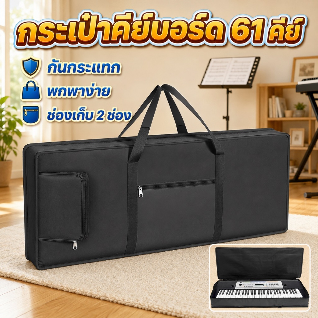 คีย์บอร์ด 61 คีย์ Gig กระเป๋าคีย์บอร์ดเบาะพร้อมที่จับและสายคล้องไหล่ปรับได้เคสเปียโนไฟฟ้าแบบพกพา 100x40x15 ซม. SHOPTKC5740