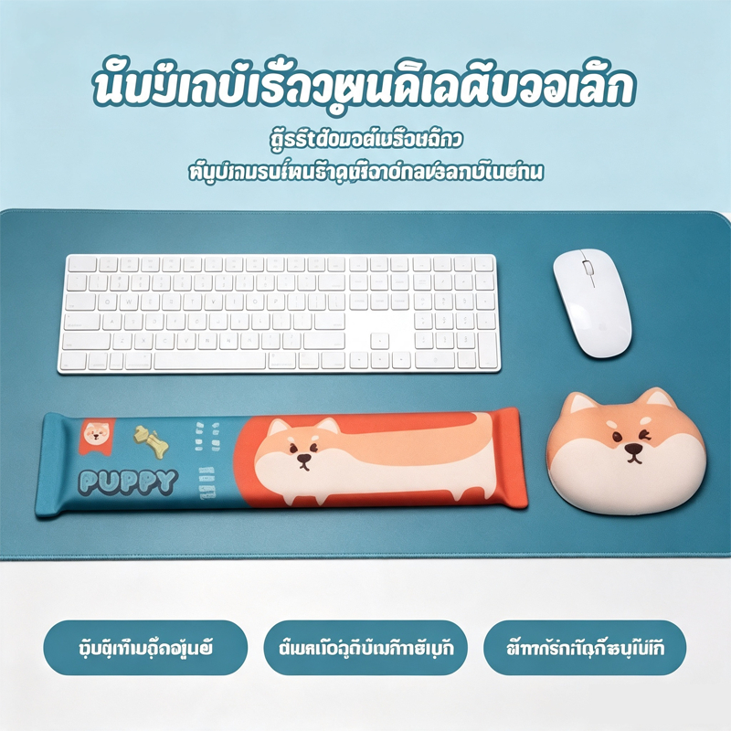 COD เบาะรองข้อมือคีย์บอร์ด เมาส์ ลายหมาปั๊บชiba ซิลิโคนนุ่มสบาย บรรเทาอาการปวดข้อมือ อุปกรณ์สำนักงาน