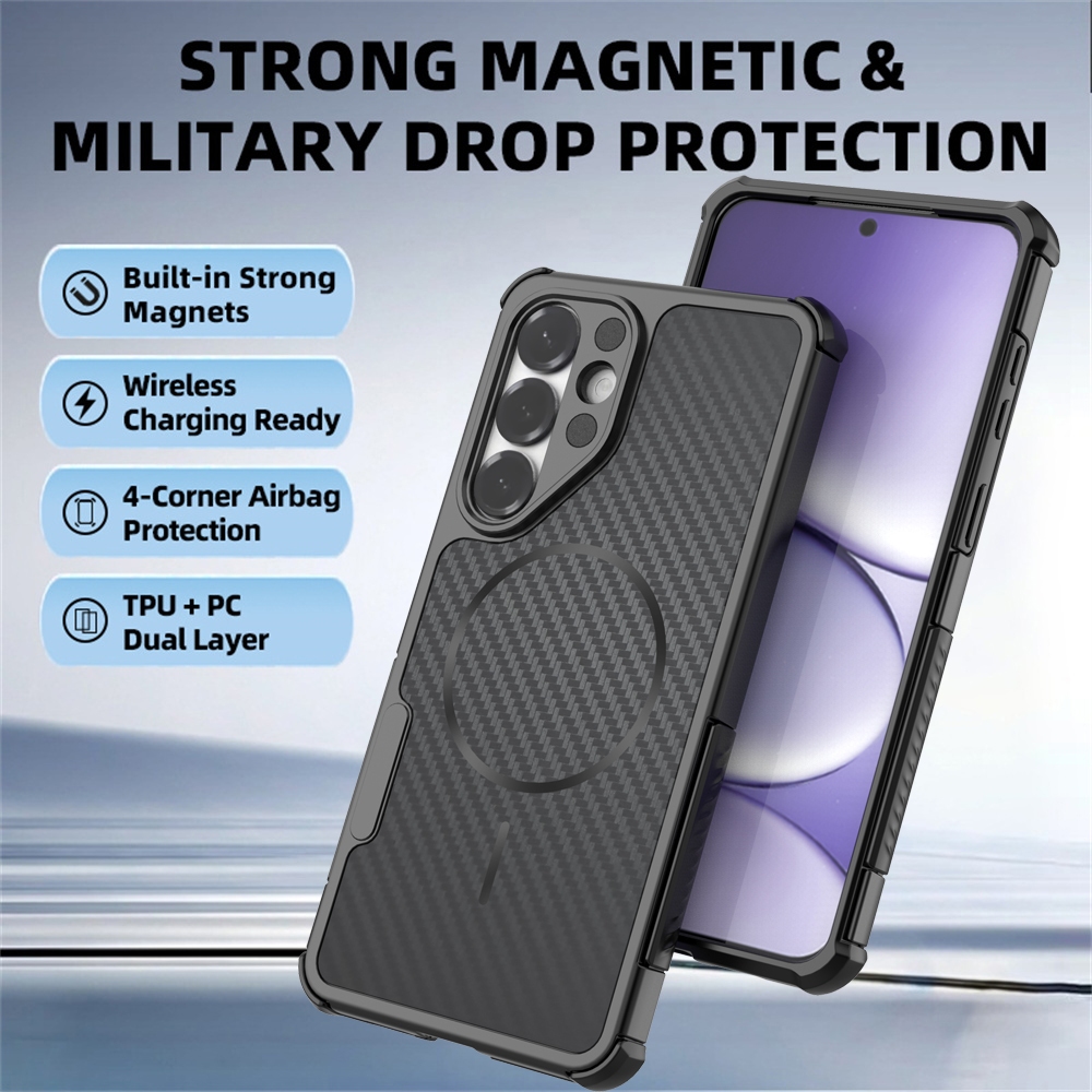 SAMSUNG สําหรับSamsung Galaxy A18 A17 A26 A27 A36 A37 A56 A57 5Gเคสโทรศัพท์เกราะแม่เหล็กคาร์บอนไฟเบอร์กันกระแทก