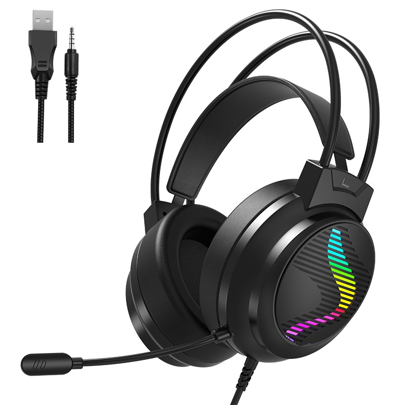 J11 ชุดหูฟังเล่นเกมแบบมีสายสเตอริโอหูฟังแบบครอบหูพร้อมไมโครโฟนไฟ RGB สําหรับ PS4 PS5 Xbox PC แล็ปท็อ