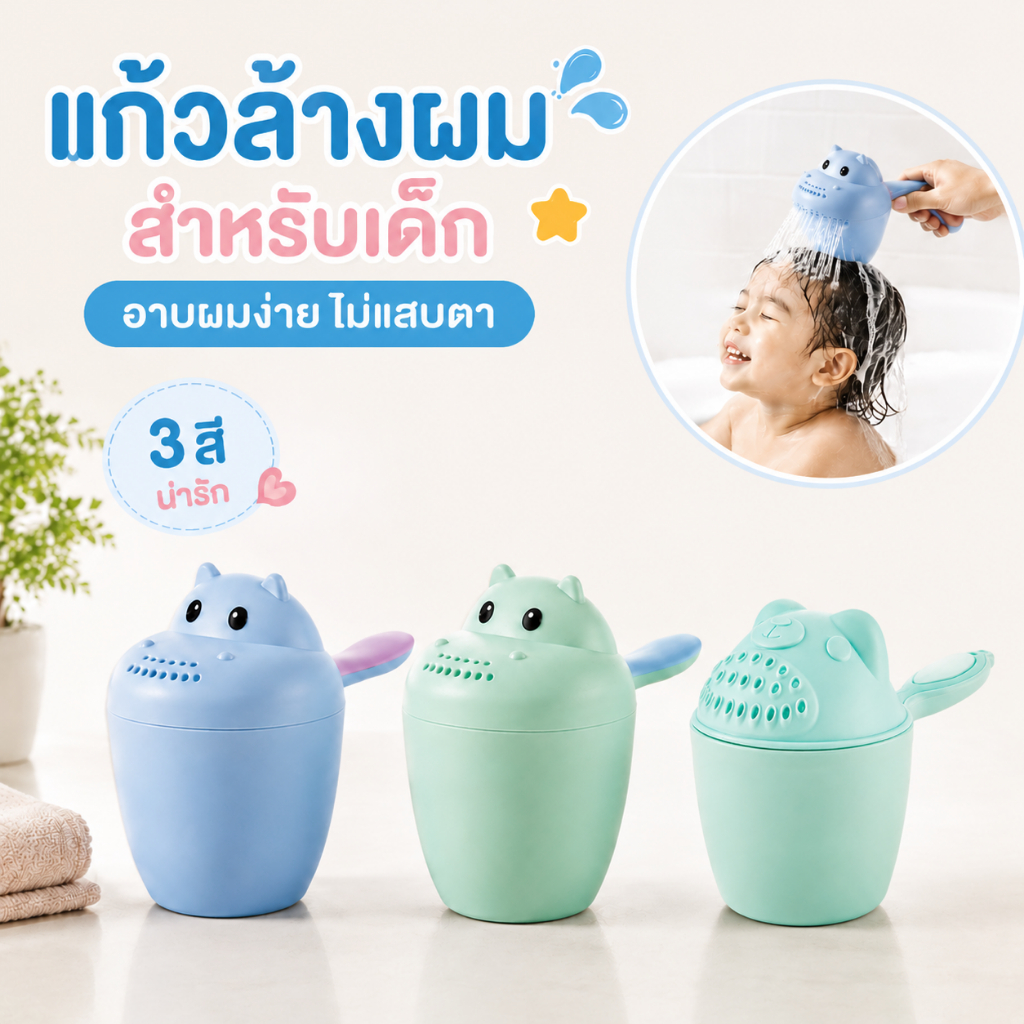 อุปกรณ์อาบน้ำเด็ก ถ้วยแชมพูเด็ก Shampoo cup ช้อนแชมพู ด้ามจับถนัดมือ ผู้ช่วยที่ดีสำหรับอาบน้ำเด็ก