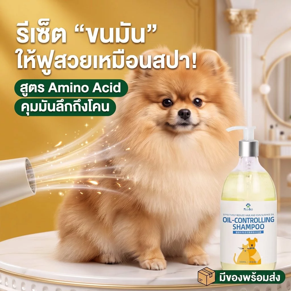แชมพูหมาแมว สูตร Amino Acid คุมมันล้ำลึก ลดรังแค กำจัดไรเห็บหมัด ขนฟูสวยเงางาม หอมนาน อ่อนโยน ปลอดภัย 500ml