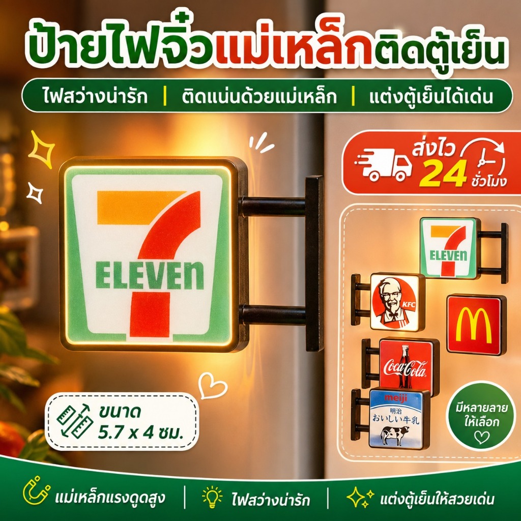711 ป้ายไฟแม่เหล็กติดตู้เย็น LED กล่องไฟจิ๋วเรืองแสง ไฟกลางคืน Fridge Magnet ของแต่งบ้าน ของขวัญ หลายลาย พร้อมส่งจากไทย
