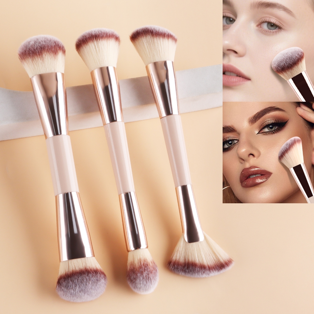RonShadow 3 ชิ้น Double Ended แปรงแต่งหน้าแปรงรองพื้นแปรง Contour แปรงปัดแก้มขนแปรงนุ่ม Face Blending แปรงเครื่องมือแต่งหน้าความงาม