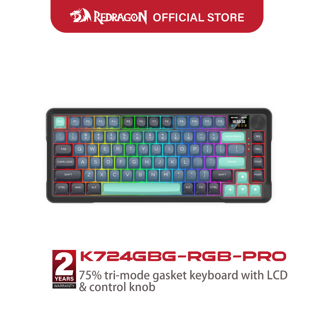 Redragon K724 PRO คีย์บอร์ดเกมปะเก็นไร้สายพร้อมหน้าจอ Hype & Knob 81-Key คีย์บอร์ด Easy-Control 1.14