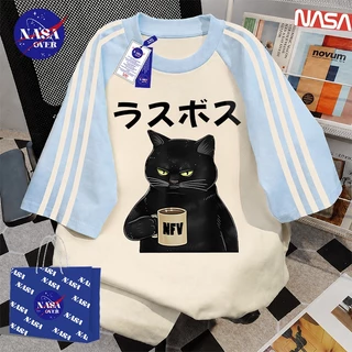 【พร้อมส่ง】🔥NASA ทรงโอเวอร์ไซส์ เสื้อยืด ใส่ได้ทั้งชายหญิง เสื้อ ผ้าฝ้ายแท้100%🐈‍⬛ลายแมวดำ คอกลม แขนสั้นYG1184