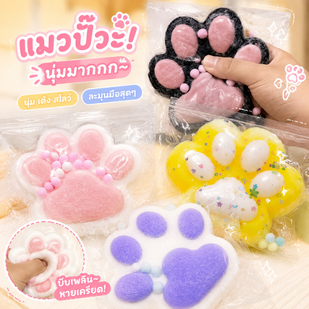 ของเล่นบีบอุ้งเท้าแมว นุ่มนิ่มสโลว์ไรซ์ ของเล่นคลายเครียด ผิวสัมผัสกำมะหยี่นุ่ม ละมุนมือ