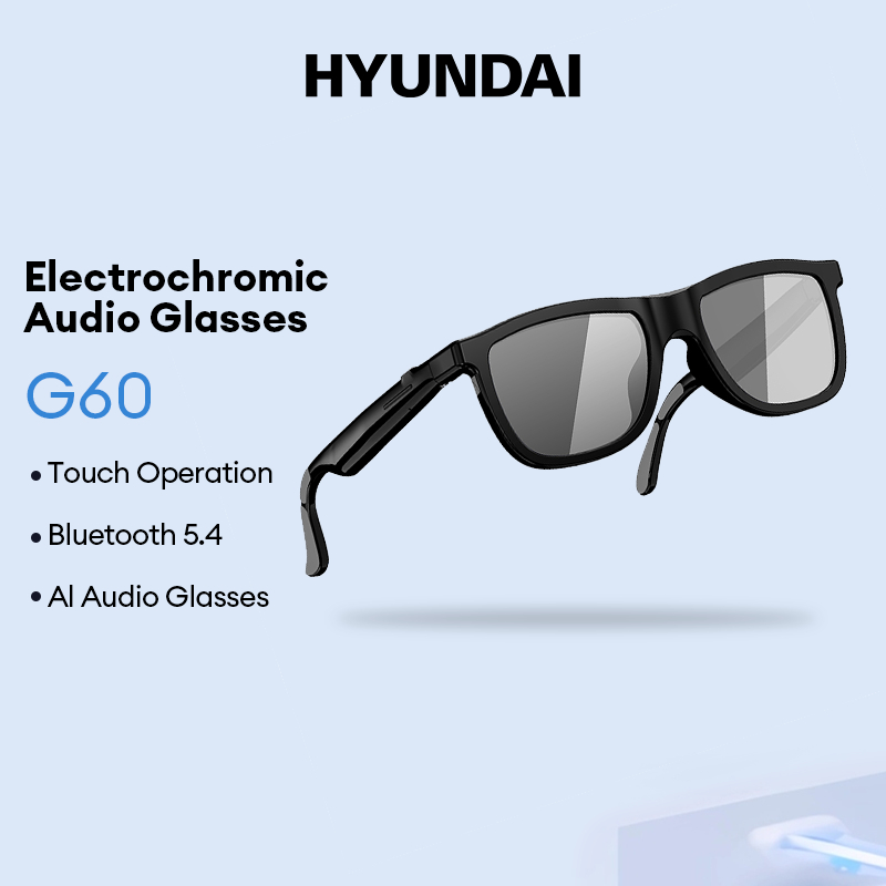 HYUNDAI G60 Electrochromic Audio Glasses Al Audio Glasses Dual-Mic ลดเสียงรบกวน Touch Operation Blue