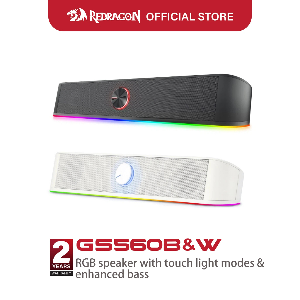 Redragon GS560/GS520 RGB Desktop Soundbar ลําโพง 2.0 ช่องลําโพงคอมพิวเตอร์สเตอริโอ USB ขับเคลื่อนปลั๊ก 3.5 มม.เล่นการควบคุมระดับเสียงแล็ปท็อปสําหรับเล่นเกมลําโพง PC
