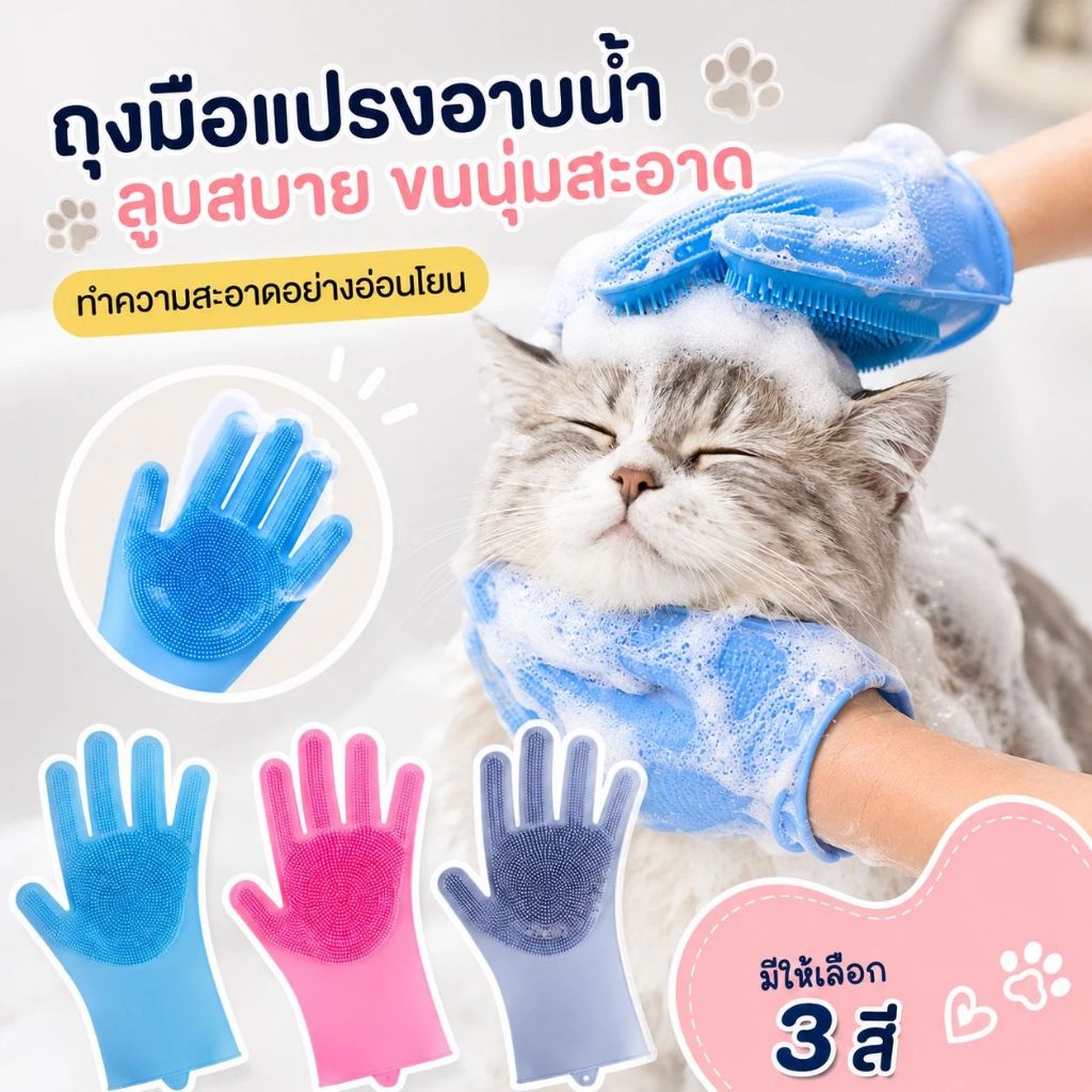 ถุงมืออาบน้ําสัตว์เลี้ยง ใช้ในมือ สําหรับอาบน้ํา ขนแปรง