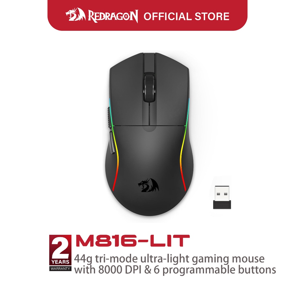 Redragon M816-LIT/M916-LIT-1K Tri-โหมดเมาส์เล่นเกมไร้สาย 2.4G บลูทูธ USB-C Ultralight SG8925 เซ็นเซอ