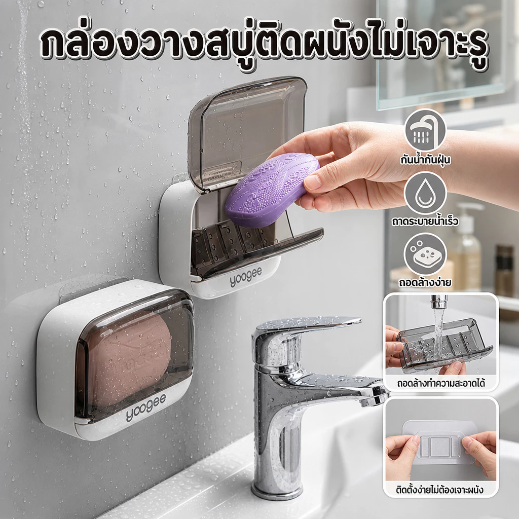 🚚🚚24h จัดส่งจากกรุงเทพ 🚚🚚จานวางสบู่ แบบติดผนัง มีกาวในตัว ระบายน้ําได้ สําหรับวางสบู