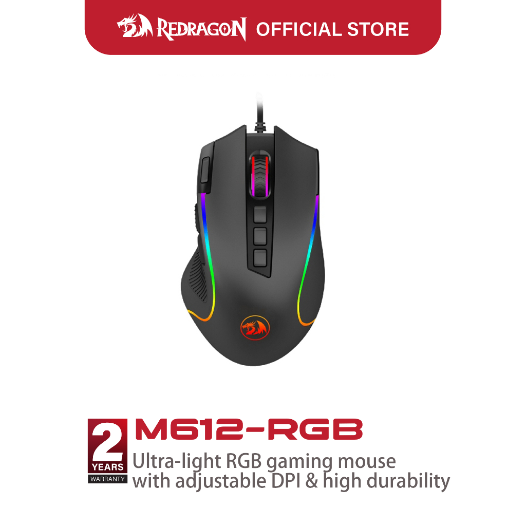 Redragon M612 RGB PRO เมาส์สําหรับเล่นเกม 8000 DPI เมาส์แบบมีสาย/ไร้สายพร้อมปุ่มตั้งโปรแกรมได้ 9 ปุ่มและ 7 โหมด Backlit BT & 2.4G ซอฟต์แวร์ไร้สายรองรับ DIY Keybinds Rapid Fire