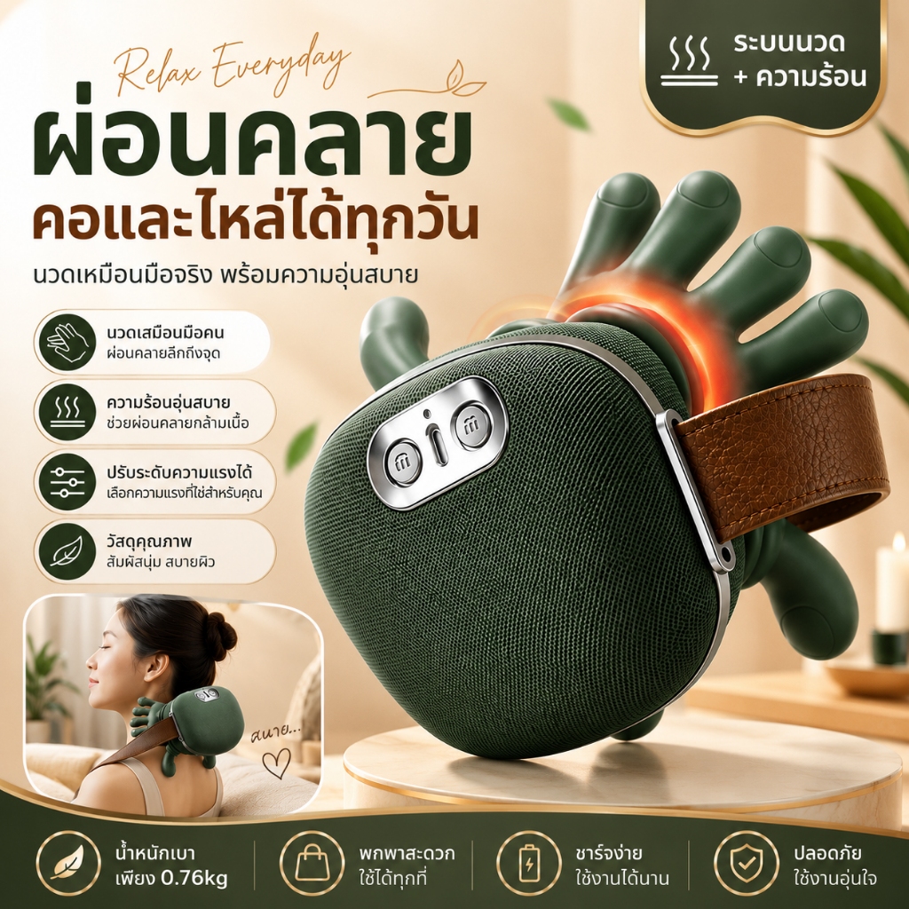 ของขวัญที่ต้องมี เครื่องนวดคอ รุ่นพรีเมียม นวดคอและไหล่ 4D เหมือนมือคน พร้อมความร้อน ปรับแรงนวด 3 ระดับ ไร้สาย พกพาง่าย ผ่อนคลายทุกวัน
