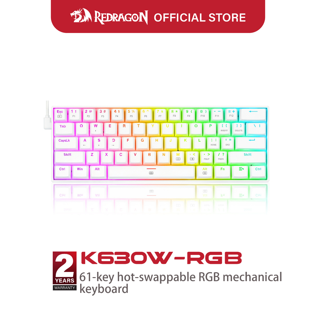 คีย์บอร์ดเกมมิ่ง Redragon K630W Dragonborn ขนาด 60% แบบมีสาย รองรับปุ่มได้ถึง 61 ปุ่ม คีย์บอร์ดเมคาน