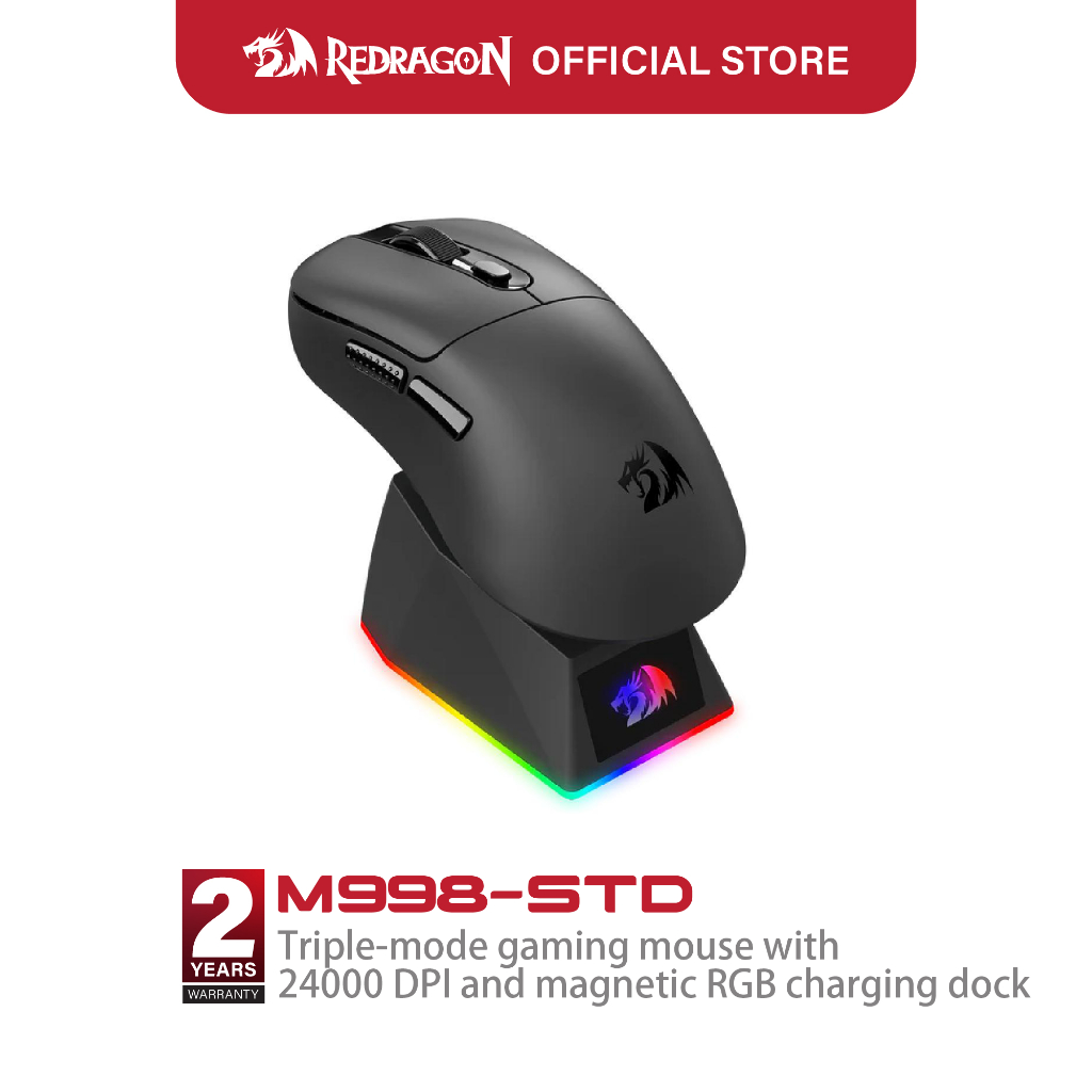 Redragon M998 8K Gaming Mouse บลูทูธ 2.4G แบบมีสายพร้อมจอแสดงผล LCD และแท่นชาร์จ