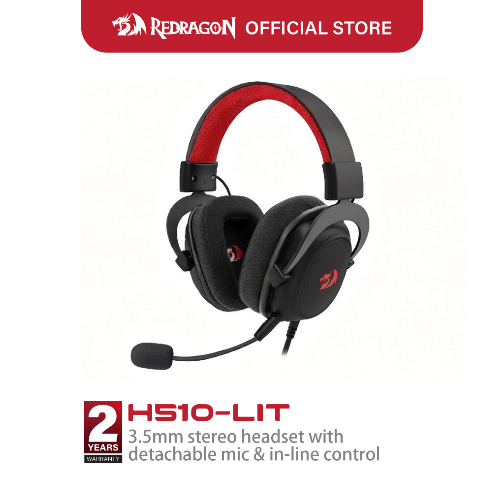Redragon Zeus Lite H510 ชุดหูฟังเล่นเกมแบบมีสาย 53 มม.เสียงสเตอริโอที่ถอดออกได้เสียงรบกวน Cancelling Mic Comfort Breathable Earcups 3.5 มม.หูฟัง