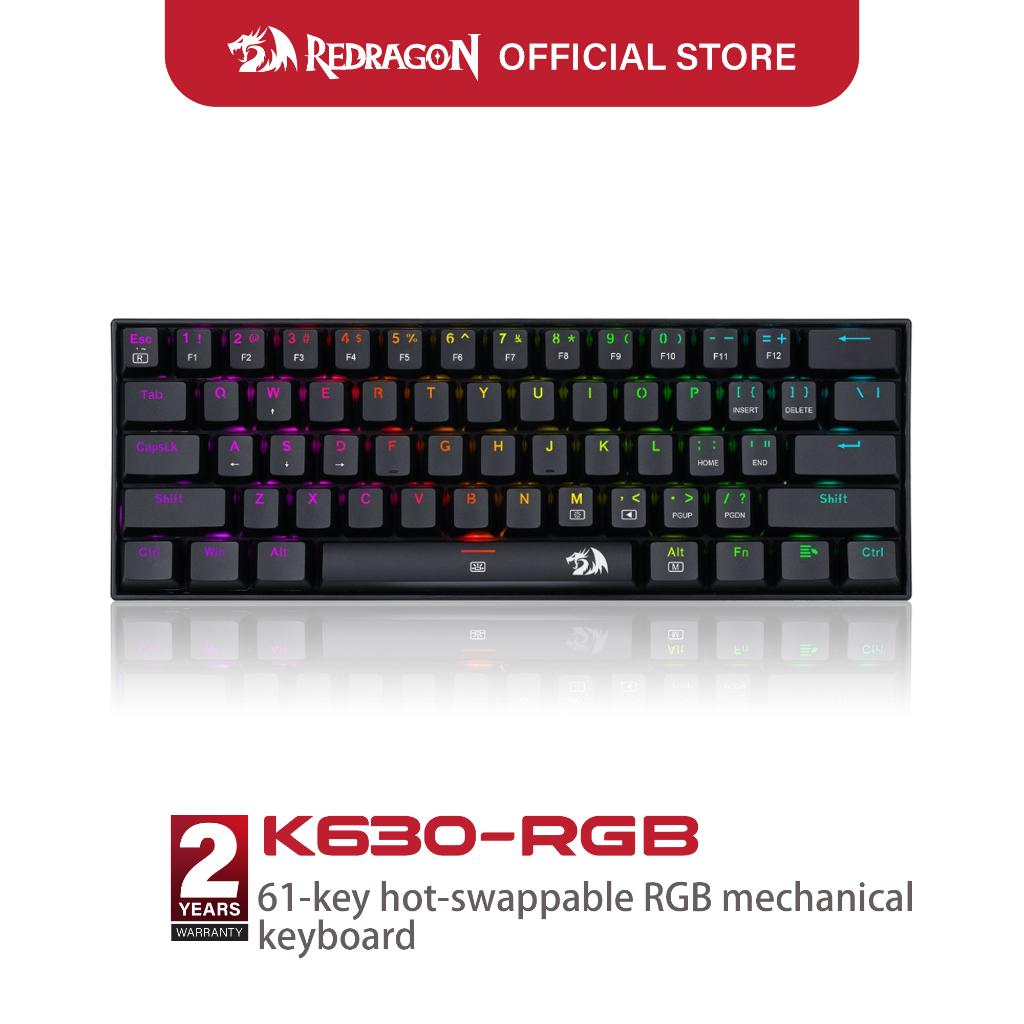 Redragon K630 Dragonborn 60% คีย์บอร์ดแบบมีสาย 61 คีย์ขนาดกะทัดรัด RGB Backlit Hot Swappable Linear 