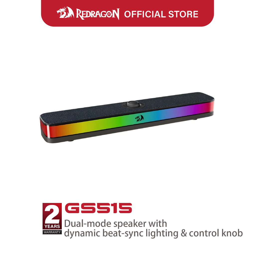 Redragon GS515 RGB Desktop Soundbar 2.0 Channel Stereo Gaming Speaker Bluetooth 5.3 แบบมีสายไร้สาย Dual Mode USB-C USB Powered Volume Control ลําโพงคอมพิวเตอร์ขนาดกะทัดรัดสําหรับแล็ปท็อปพีซี