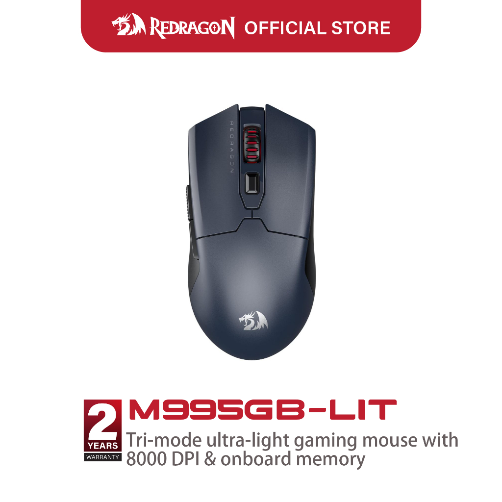 Redragon M995 LIT เมาส์เล่นเกมไร้สายน้ําหนักเบาพิเศษ SG8925 เซ็นเซอร์ 10000 ปรับ DPI 6 ปุ่มตั้งโปรแกรมได้ LED สีแดง Backlit ชาร์จเมาส์สําหรับเล่นเกมพร้อมซอฟต์แวร์ที่กําหนดเอง
