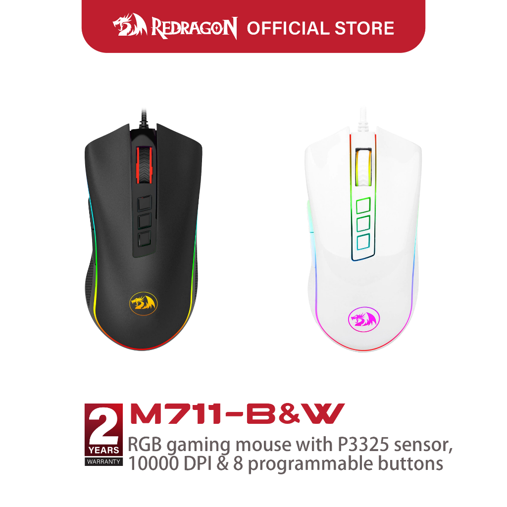 Redragon M711 Cobra USB เมาส์สําหรับเล่นเกมแบบมีสาย 5000 DPI ปรับได้ 7 ปุ่มตั้งโปรแกรมได้ 16.8M RGB 