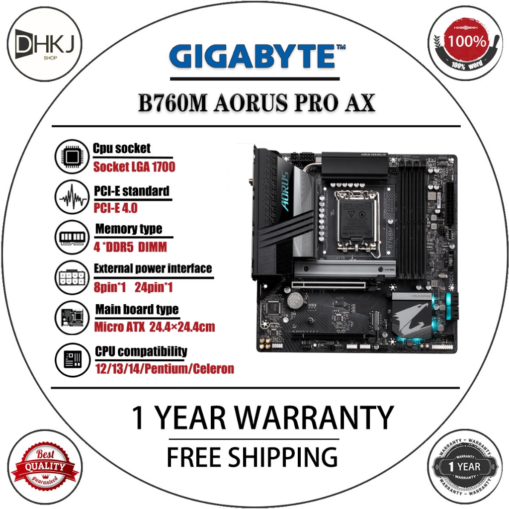 ใช้เมนบอร์ดสําหรับเล่นเกม Gigabyte B760M AORUS PRO AX DDR5, เมนบอร์ดเดสก์ท็อป MATX, WiFi6, รองรับ CP